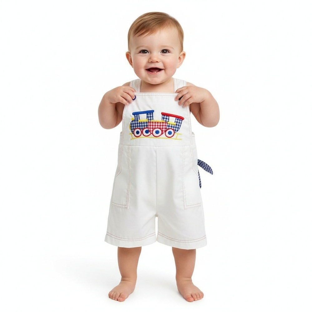 Vintage Tiny Tots Original Train Embroidered Overalls Boys Size 4 Cotton Blend